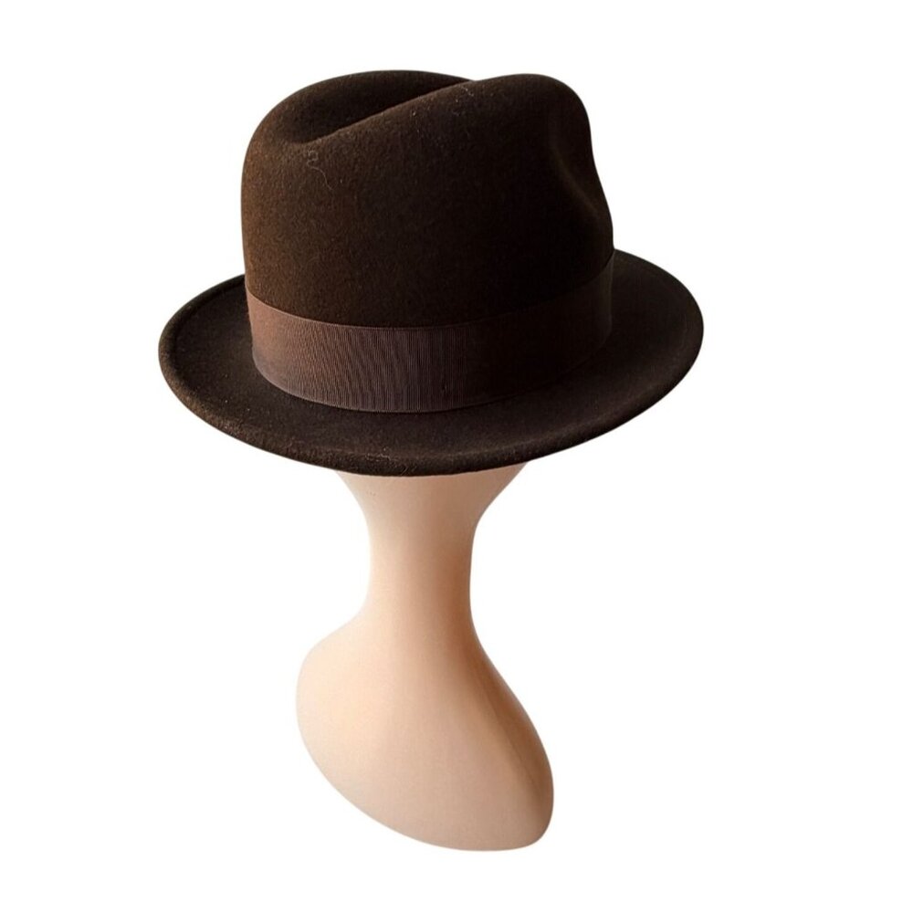 Vintage Men’s Brown LiteFelt Fedora by Capas Design Tan & Red Feather Accent - Picture 6 of 8